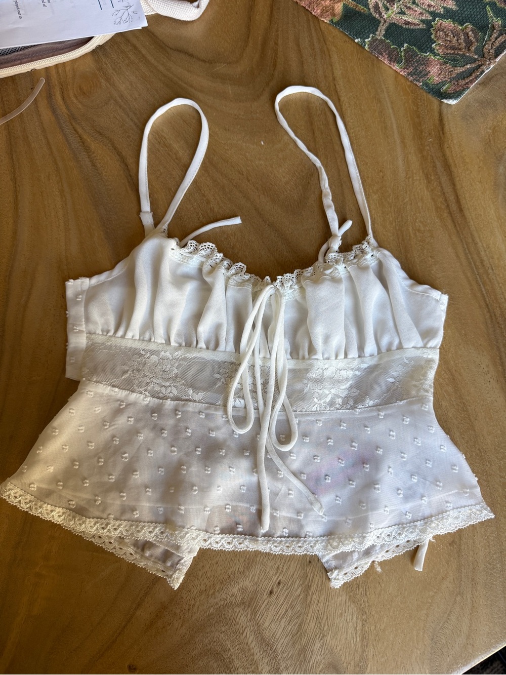 Edikted White Lace-Trim Sheer Cami Top